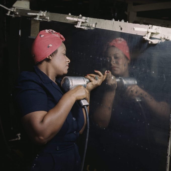 Operating a hand drill at Vultee-Nashville