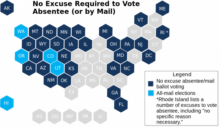 States with no excuse required to vote absentee